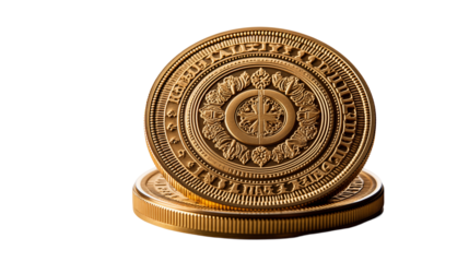 Golden Cryptocurrency Coin Intricate Design, Luxury Digital Currency for Financial Themes, isolated on transparent background.