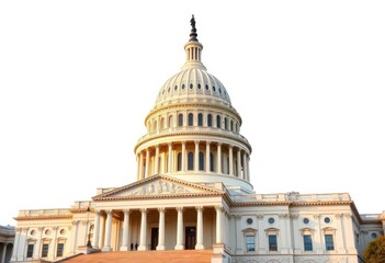Imposing capitol building, isolated on white background, democracy, government