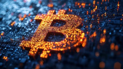 Glowing symbol on tech surface; intricate pattern with abstract and dynamic orange highlights