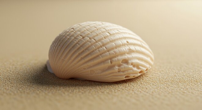 Seashell on a sandy surface displaying detailed textures and natural elegance evoking tranquility and connection to nature