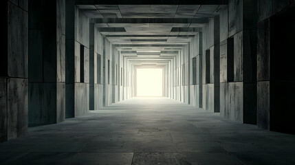 Obraz premium Dimly Lit Concrete Tunnel With Bright Light At End