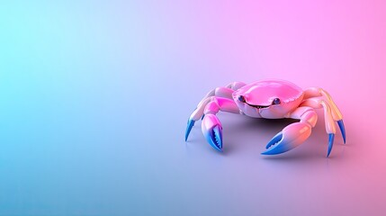 Fototapeta premium Pink and blue crab on gradient background.