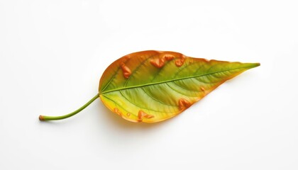 Single wilting leaf isolated on white background, flora, texture