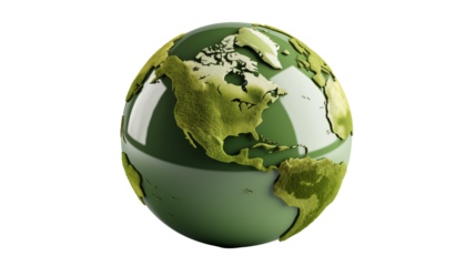Green Globe Earth 3D Model, Sustainable Ecology for Nature and Environment Themes, isolated on transparent background.
