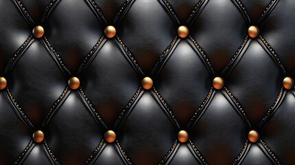 Naklejka premium Black Leather Upholstery With Gold Buttons And Stitching