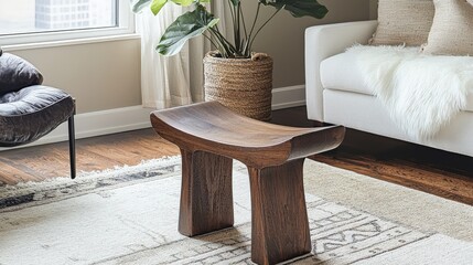 Modern Wooden Zafu Meditation Bench in Living Room Interior