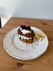 Carrot cake toast or called french toasted cake with buttercream and bananas