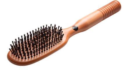 Wooden Paddle Brush Detangling Tool, Natural Bristles for Smooth Hair Care, isolated on transparent background.