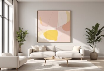 Modern Minimalist Living Room with Light Coloured Furniture and Plants.