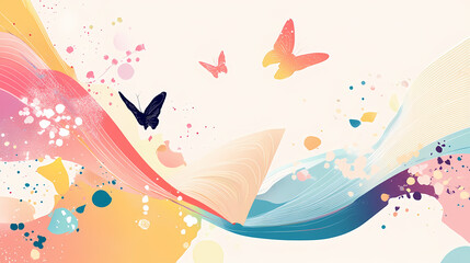 Fototapeta premium Abstract background with poetry reading icons and creative elements in elegant style. Poetic - Bridge. Illustration