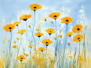 Yellow Flowers, Blue Sky Painting