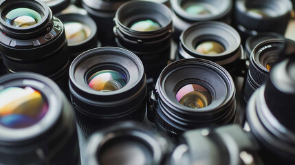 Collection of Camera Lenses Displayed Together, Showcasing Photography Equipment