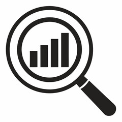 magnifying glass over bar chart icon, flat line art design for analysis
