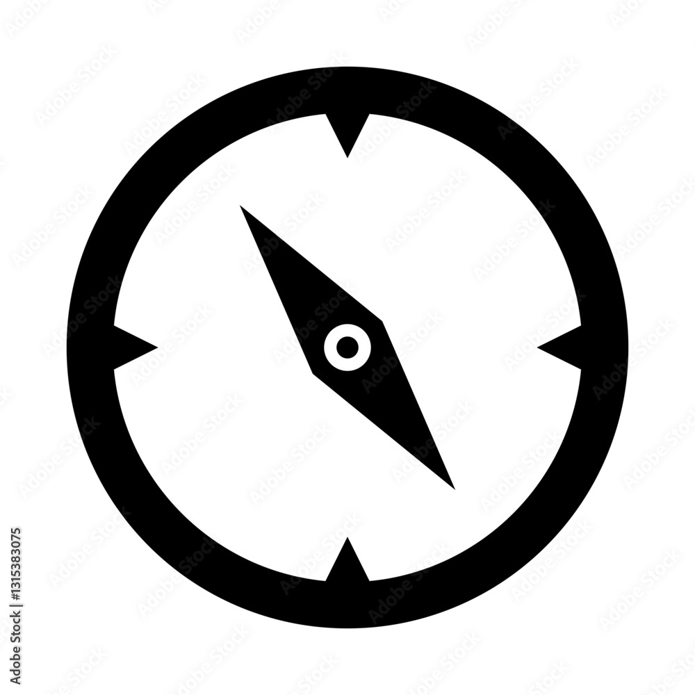 Poster simple compass face with directional lines and pointer in bold black and white flat icon for apps an