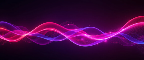 abstract wavy red, purple, and blue colors lines in flowing style in glowing theme, shimmering sparkling, in a dark purple gradient background, connected points, minimalist, intricate details, burning