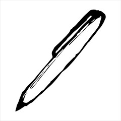 Ball pen sketch. Pen outline drawing painted by black inks. Hand drawn vector illustration on white background. Monochrome Hand-Drawn Ballpoint Pen Icon. Outline line icon