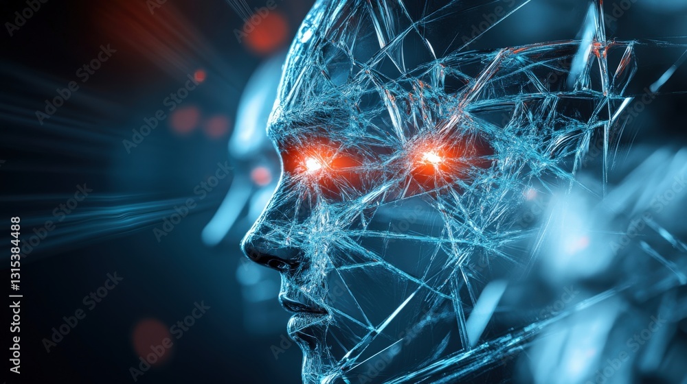 Poster futuristic ai transformation digital realm 3d visualization high-tech environment close-up perspecti