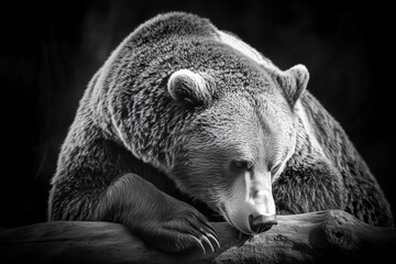 Obraz premium Captivating black and white portrait of a mighty grizzly bear
