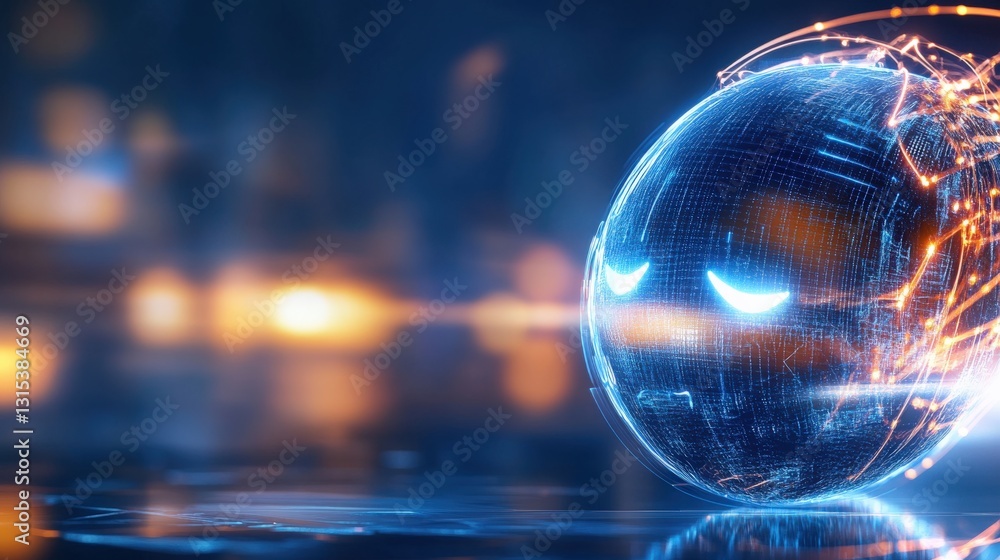 Poster dynamic futuristic sphere with digital energy virtual environment graphic design conceptual technolo