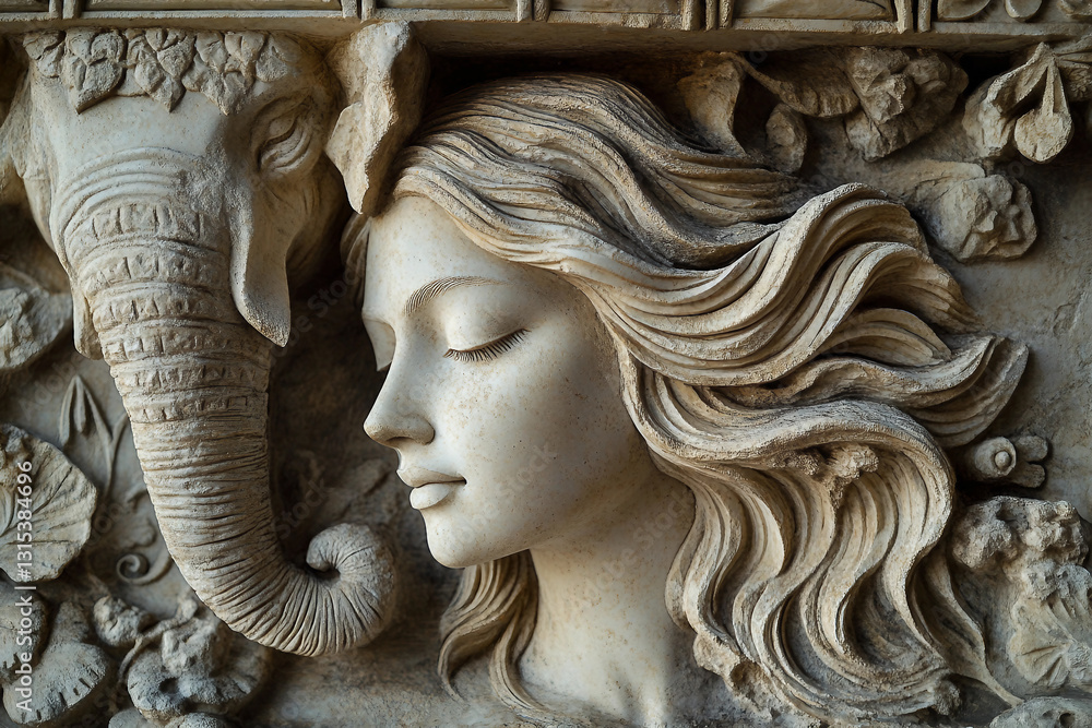 Poster generative ai bas-relief of a mythological elements in ancient artistic style