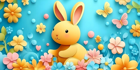 Obraz premium Cute Bunny in Spring Flowers