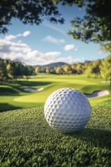 Fototapeta premium Closeup view of golf ball on green grass lawn