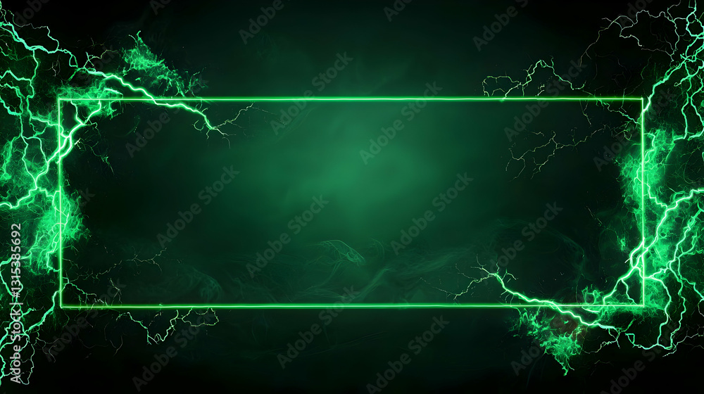 Poster vibrant emerald green abstract background with bright glowing frame and dynamic energy flows