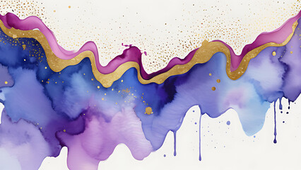 Obraz premium Abstract Watercolor Painting with Gold Accents in Purple and Blue Hues