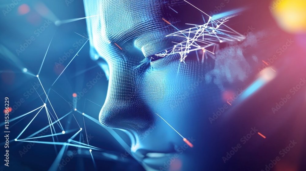 Poster exploring the intersection of ai and human emotion virtual world digital art futuristic setting clos