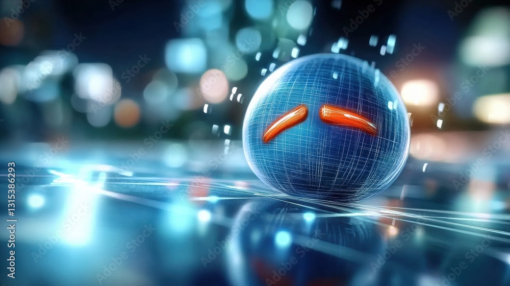 Poster dynamic digital sphere animation futuristic cityscape 3d render nighttime close-up technology visual