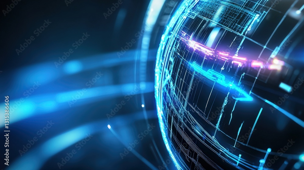 Poster dynamic digital sphere revolutionizing technology in a futuristic environment with abstract visualiz
