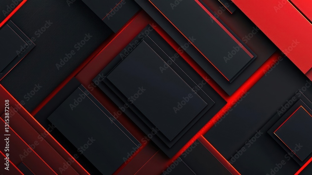 Poster abstract geometric design with black and red rectangular shapes over dark textured background