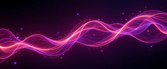 abstract wavy line in flowing style in glowing theme, shimmering sparkling, in a dark purple gradient background, connected points, minimalist, intricate details, burning, 8k resolution,