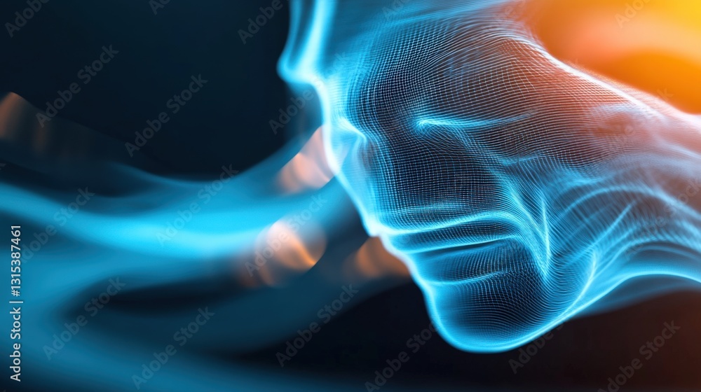 Poster exploring digital identities abstract human representation virtual realm graphic art futuristic envi