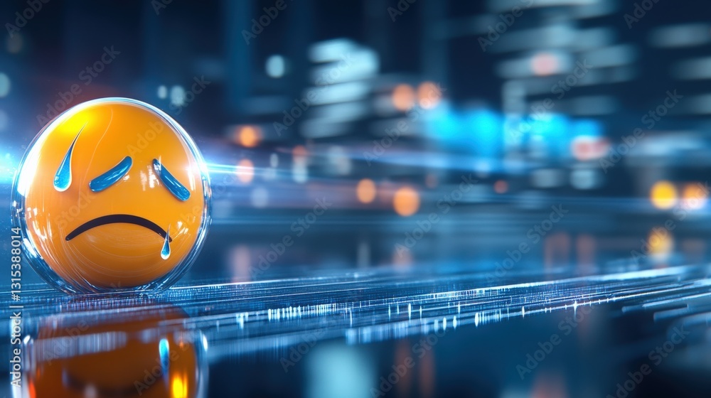 Poster expressing sadness a digital emotion virtual city 3d render futuristic environment close-up view emo