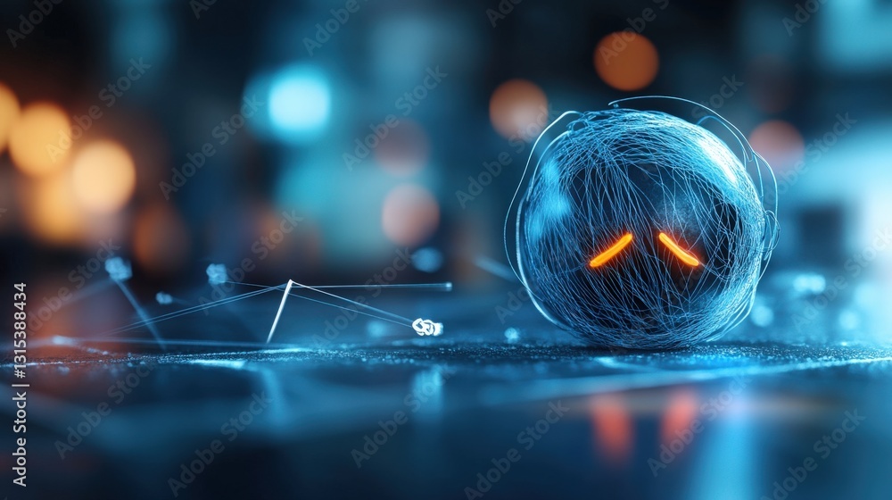 Aufkleber futuristic digital entity cyber space 3d render neon environment close-up viewpoint concept of artif