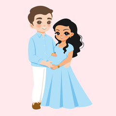 Couple holds together to Announce Pregnancy | Vector Illustration