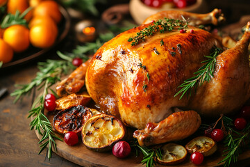 Tasty baked turkey for Thanksgiving day on table