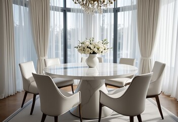 a luxurious dining room with a round table and chairs.
