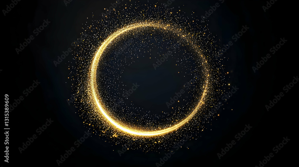 Aufkleber golden glittering circular frame on a black background with sparkling light particles and a festive 