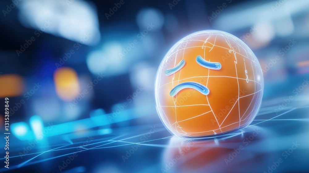 Aufkleber depressing emotion of a sad face icon in a futuristic digital environment conceptual graphic design 