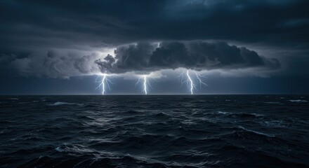 Dramatic Lightning Strikes Over Dark Ocean Waters During a Storm