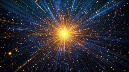 Fototapeta premium Abstract Digital Art of Golden Light Bursting from the Center surrounded by Blue Lines