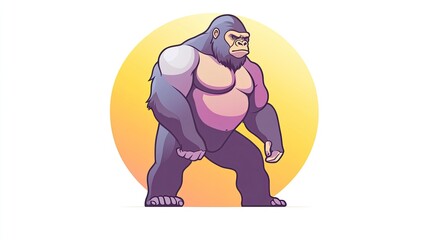 Powerful gorilla illustration, standing against a yellow circle background.