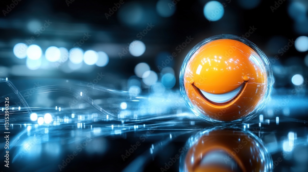 Poster lively orange sphere embracing digital waves futuristic setting 3d graphic abstract environment clos