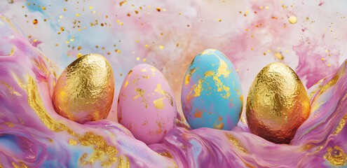 Pastel easter eggs with gold tones 