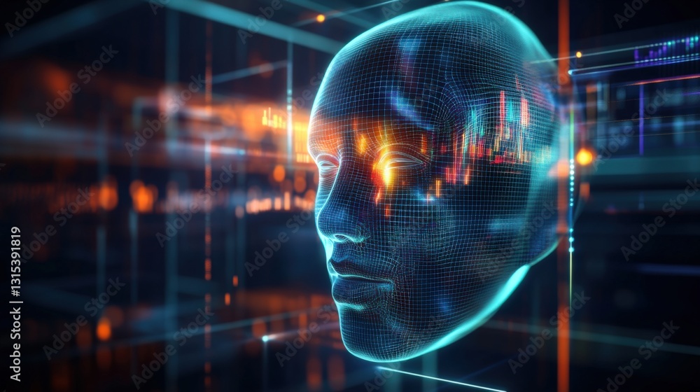 Poster exploring digital human representation virtual world 3d visualization futuristic environment close-u