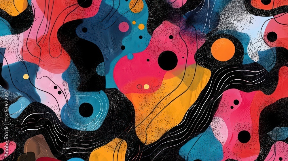 Aufkleber abstract colorful geometric pattern with black background and various shapes