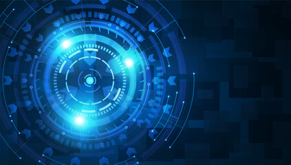 Target focus on blue background. Technology vision, digital business.