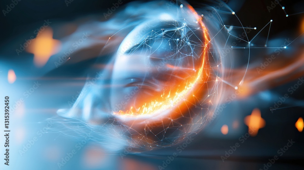 Poster dynamic energy sphere visualization digital realm abstract art futuristic environment close-up view 